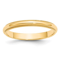14KY 3mm Milgrain Half Round Band Size 12