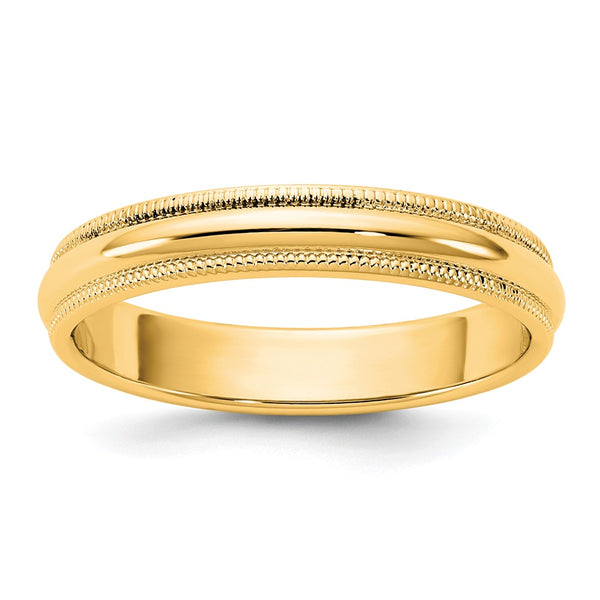 14KY 3.5mm Milgrain Half Round Band Size 10