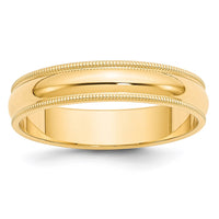 14KY 5mm Milgrain Half Round Band Size 14