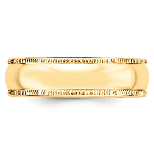 14KY 6mm Milgrain Half Round Band Size 6