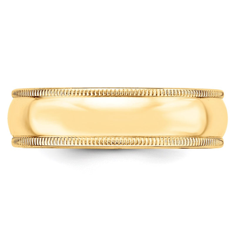 14KY 6mm Milgrain Half Round Band Size 8