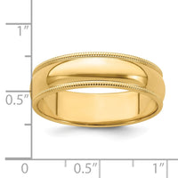 14KY 6mm Milgrain Half Round Band Size 11