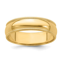 14KY 6mm Milgrain Half Round Band Size 4