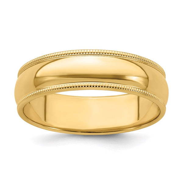 14KY 6mm Milgrain Half Round Band Size 4