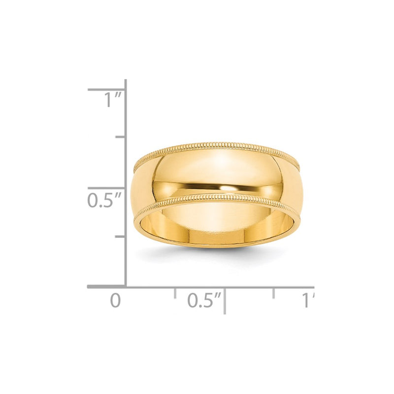 14KY 8mm Milgrain Half Round Band Size 13.5