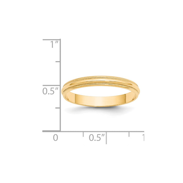14KY 3mm LTW Milgrain Half Round Band Size 8.5