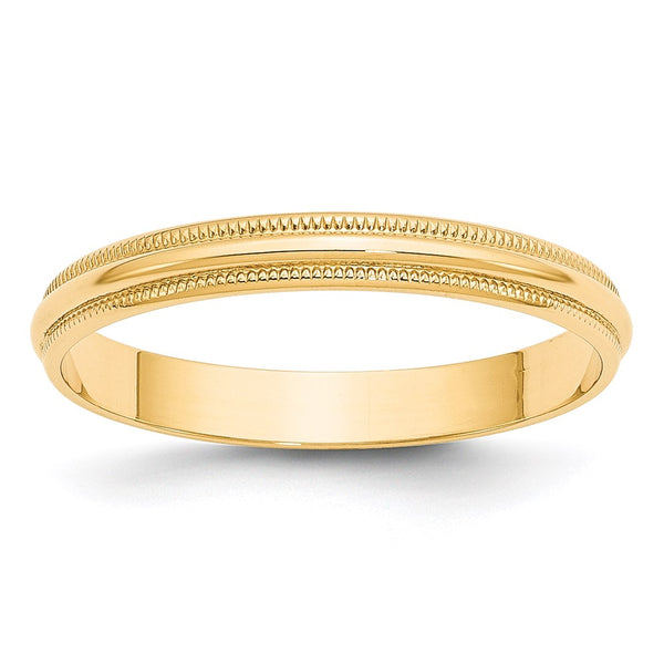 14KY 3mm LTW Milgrain Half Round Band Size 10.5