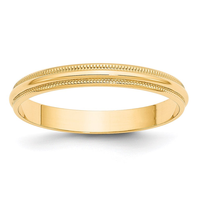 14KY 3mm LTW Milgrain Half Round Band Size 10.5