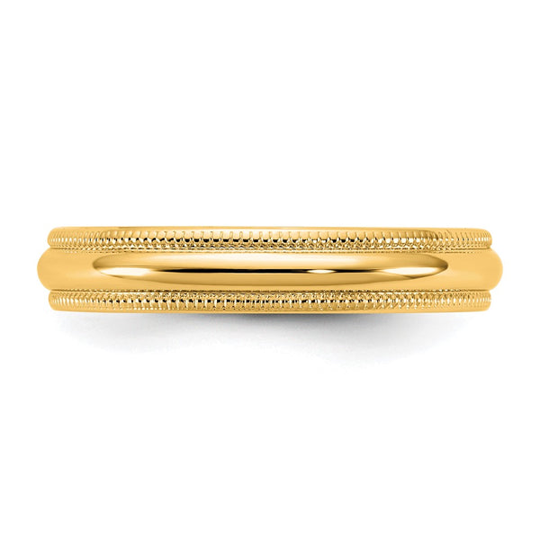 14KY 3.5mm LTW Milgrain Half Round Band Size 7.5