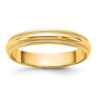 14KY 3.5mm LTW Milgrain Half Round Band Size 9.5