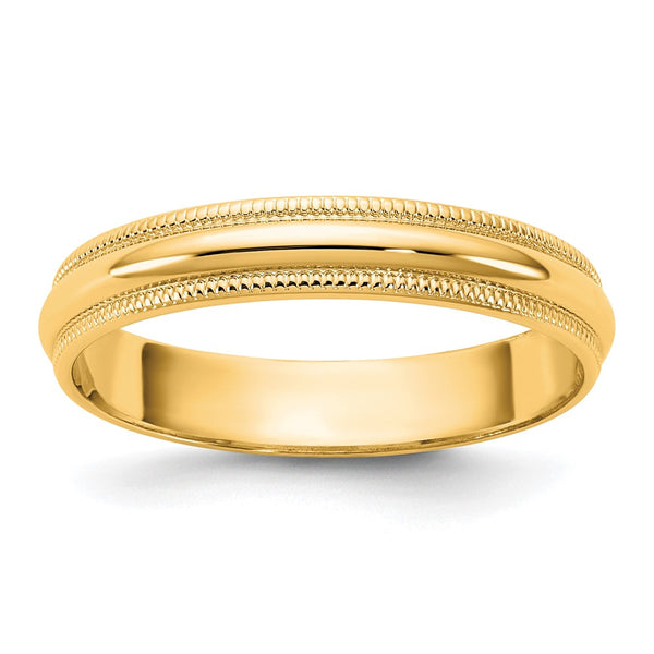 14KY 3.5mm LTW Milgrain Half Round Band Size 9.5