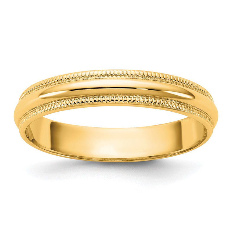 14KY 3.5mm LTW Milgrain Half Round Band Size 9.5