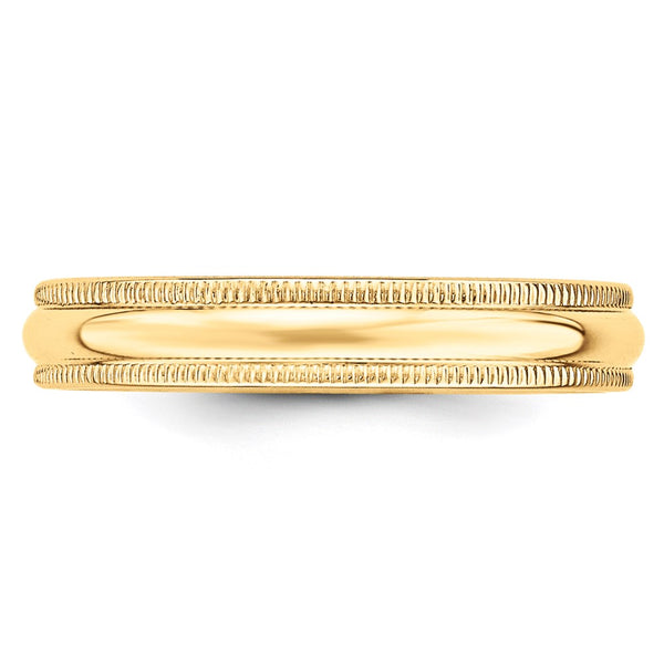 14KY 4mm LTW Milgrain Half Round Band Size 11