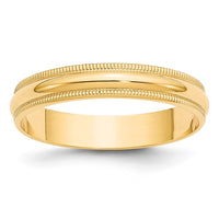 14KY 4mm LTW Milgrain Half Round Band Size 11