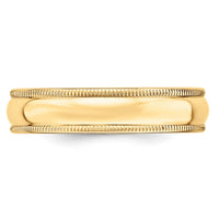 14KY 5mm LTW Milgrain Half Round Band Size 8