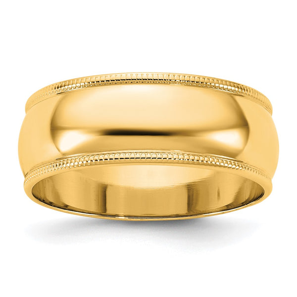 14KY 7mm LTW Milgrain Half Round Band Size 13