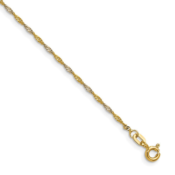 14k Yellow Gold with Rhodium 1.4mm Singapore Lobster Clasp Chain