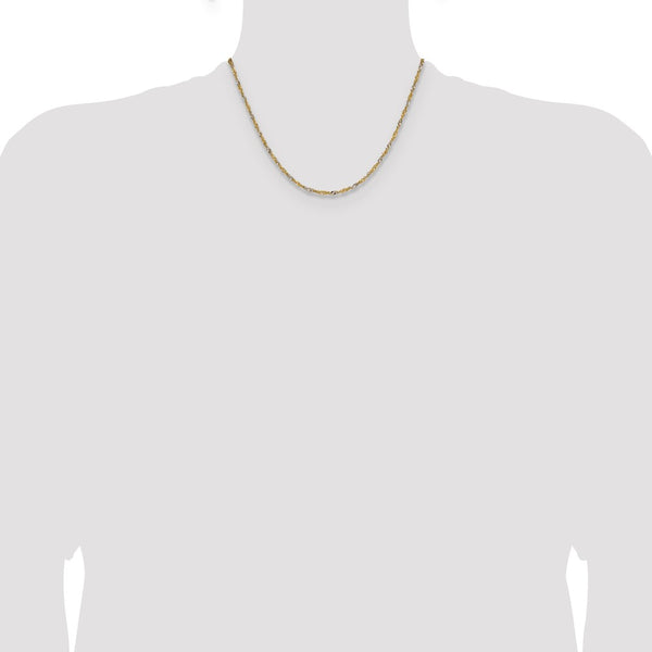 14k Yellow Gold with Rhodium 1.9mm Singapore Chain