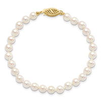 14k 5-6mm Round White Saltwater Akoya Cultured Pearl Bracelet
