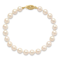 14k 6-7mm Round White Saltwater Akoya Cultured Pearl Bracelet