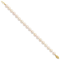 14k 7-8mm Round White Saltwater Akoya Cultured Pearl Bracelet