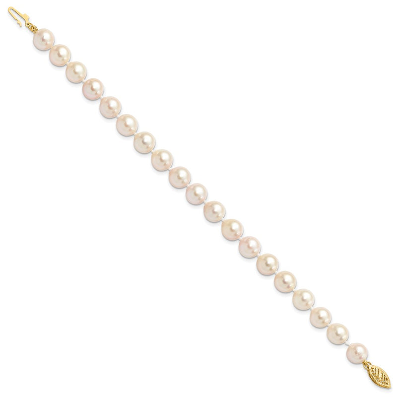 14k 7-8mm Round White Saltwater Akoya Cultured Pearl Bracelet