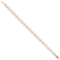 14k 7-8mm Round White Saltwater Akoya Cultured Pearl Bracelet