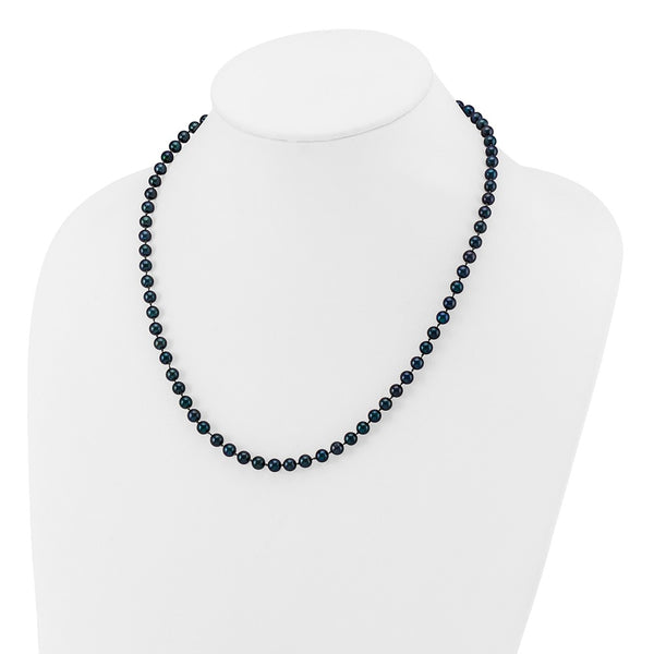 14k White Gold 5-6mm Round Black Saltwater Akoya Cultured Pearl Necklace