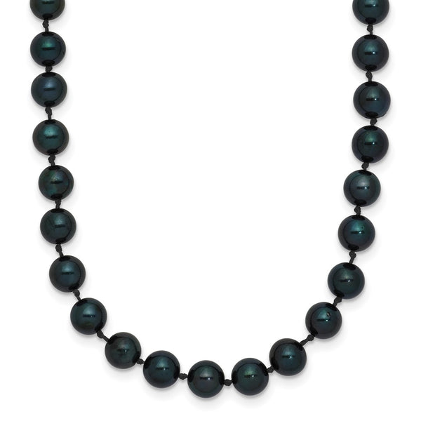 14k White Gold 5-6mm Round Black Saltwater Akoya Cultured Pearl Necklace