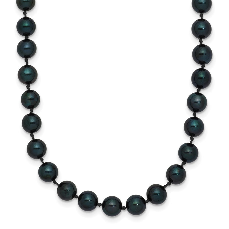 14k White Gold 5-6mm Round Black Saltwater Akoya Cultured Pearl Necklace
