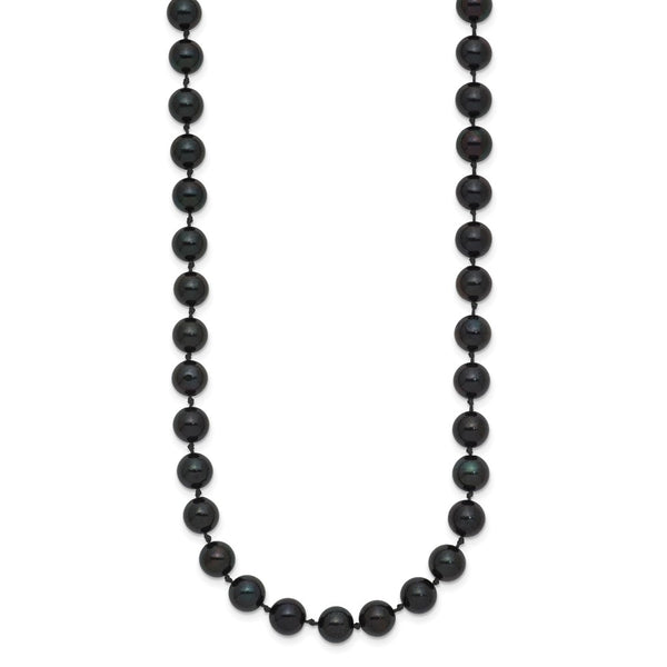 14k White Gold 6-7mm Round Black Saltwater Akoya Cultured Pearl Necklace