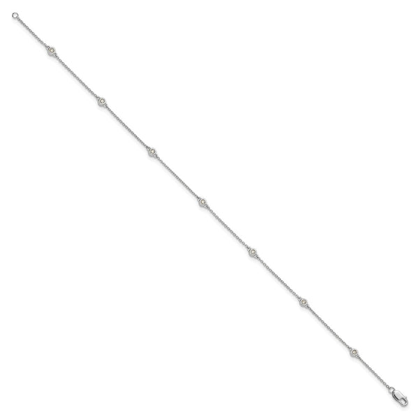 14k White Gold Diamond Station Cable Anklet
