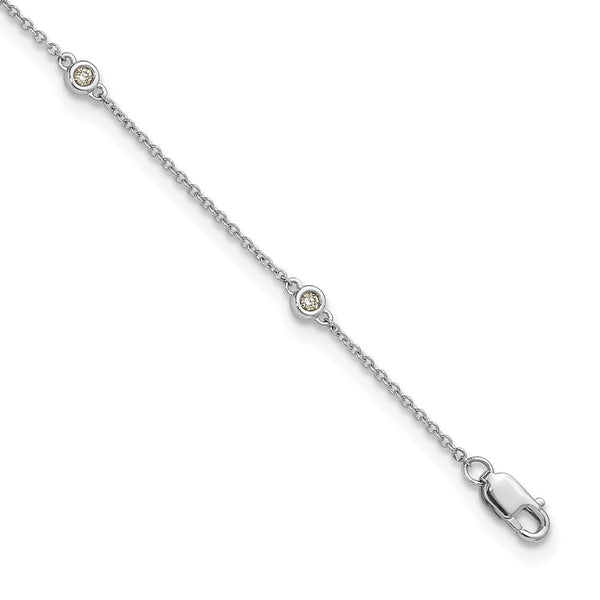 14k White Gold Diamond Station Cable Anklet