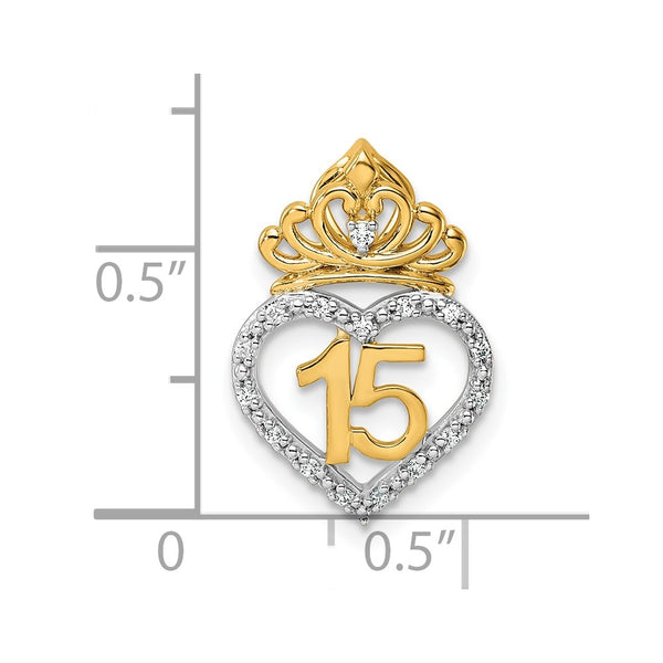 14K Two-tone Polished Diamond Quinceanera Heart/Crown Chain Slide