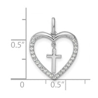 14K White Gold Polished Diamond Heart Dangle Cross Pendant