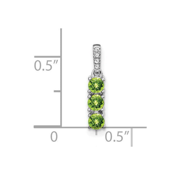 14k White Gold 3-stone Peridot and Diamond Pendant