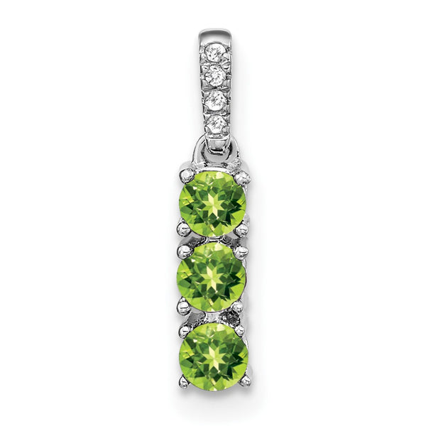 14k White Gold 3-stone Peridot and Diamond Pendant