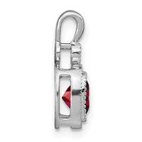 14k White Gold Cushion Garnet and Diamond Pendant