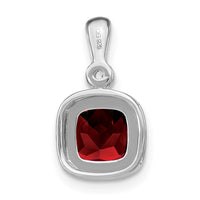 14k White Gold Cushion Garnet and Diamond Pendant