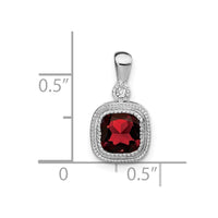 14k White Gold Cushion Garnet and Diamond Pendant