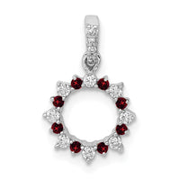 14k White Gold Diamond and .08 Garnet Fancy Circle Pendant