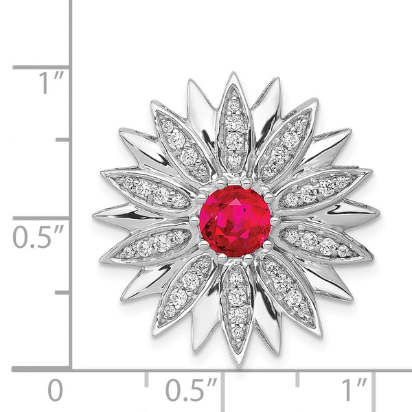 14k White Gold 3/8ct. Diamond and Ruby Flower Chain Slide