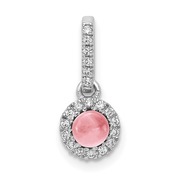 14k White Gold Diamond and Cabochon .47 Pink Tourmaline Pendant