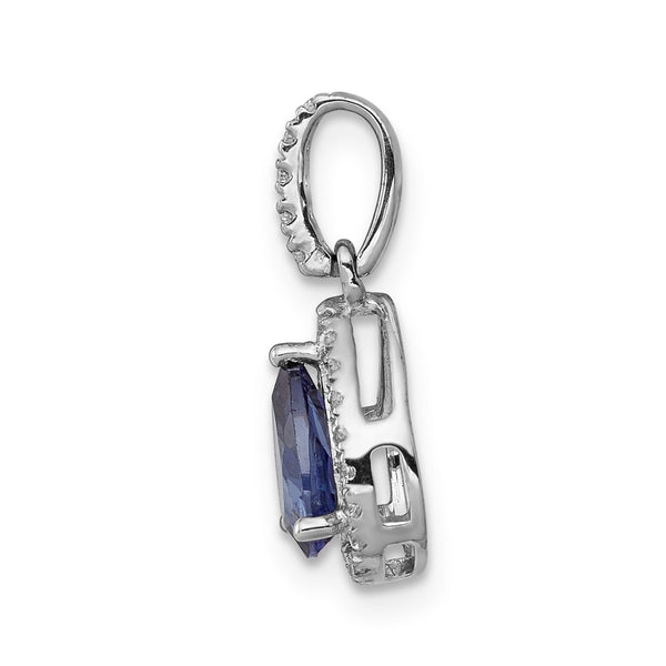 14k White Gold Pear .75 Tanzanite and Diamond Pendant