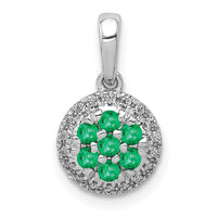 14k White Gold Diamond and Emerald Halo Circle Pendant