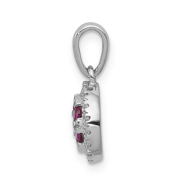 14k White Gold Diamond and .28 Ruby Circle Pendant