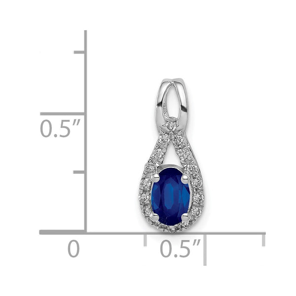 14k White Gold Diamond and Sapphire Teardrop Halo Pendant