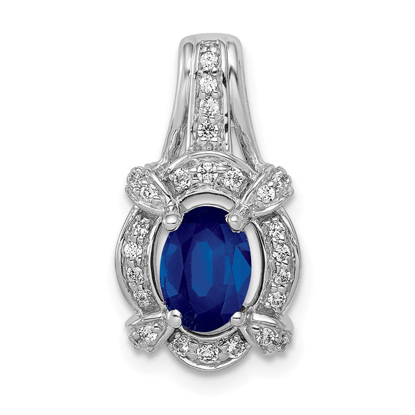 14k White Gold Diamond and Sapphire Fancy Oval Pendant