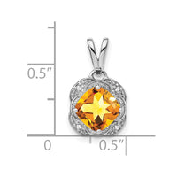 14k White Gold Cushion Citrine and Diamond Pendant