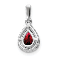 14k White Gold Pear Garnet and Diamond Halo Pendant